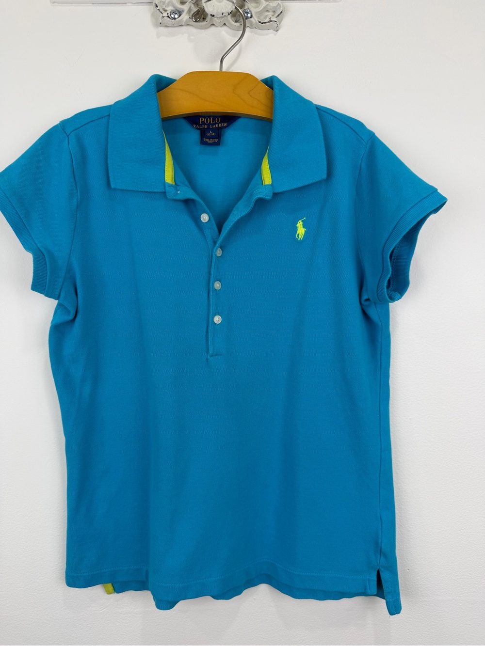 Polo Ralph Lauren Girls Classic Mesh Polo Shirt Blue Size L 12-14